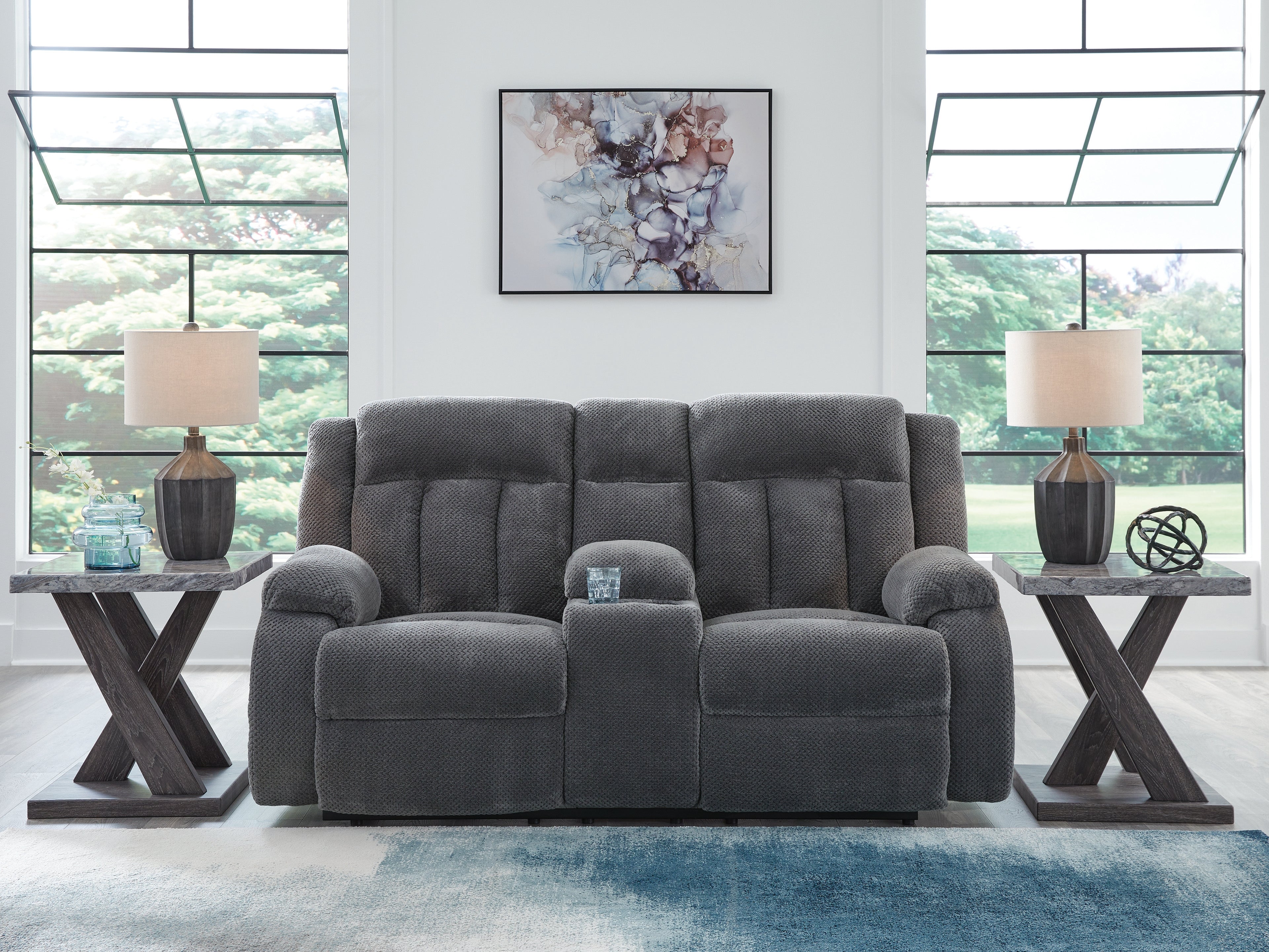 Diamond Furniture - Ashley Furniture - Observation Power Reclining Loveseat with Console - DBL REC PWR Loveseat w/Console - PC2140596