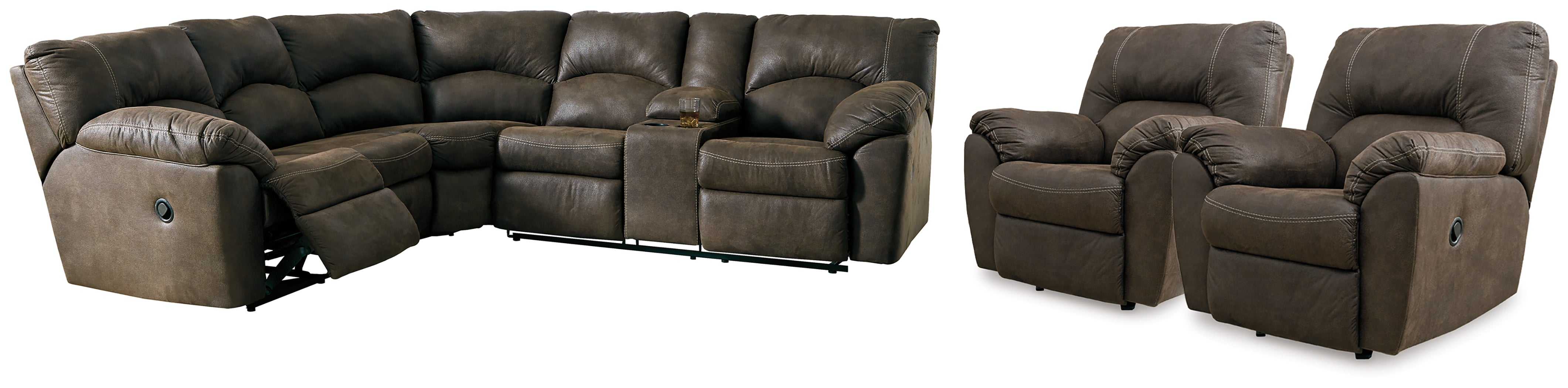 Diamond Furniture - Ashley Furniture - Tambo 2-Piece Reclining Sectional and 2 Recliners - 2-Piece Reclining Sectional and 2 Recliners - 27802U1