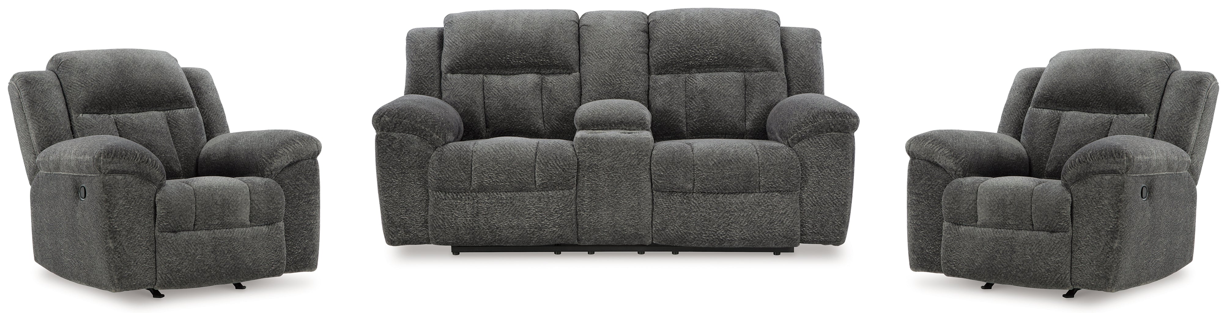 Diamond Furniture - Ashley Furniture - Frohn Reclining Loveseat with Console and 2 Recliners - Reclining Loveseat with Console and 2 Recliners - 37406U5