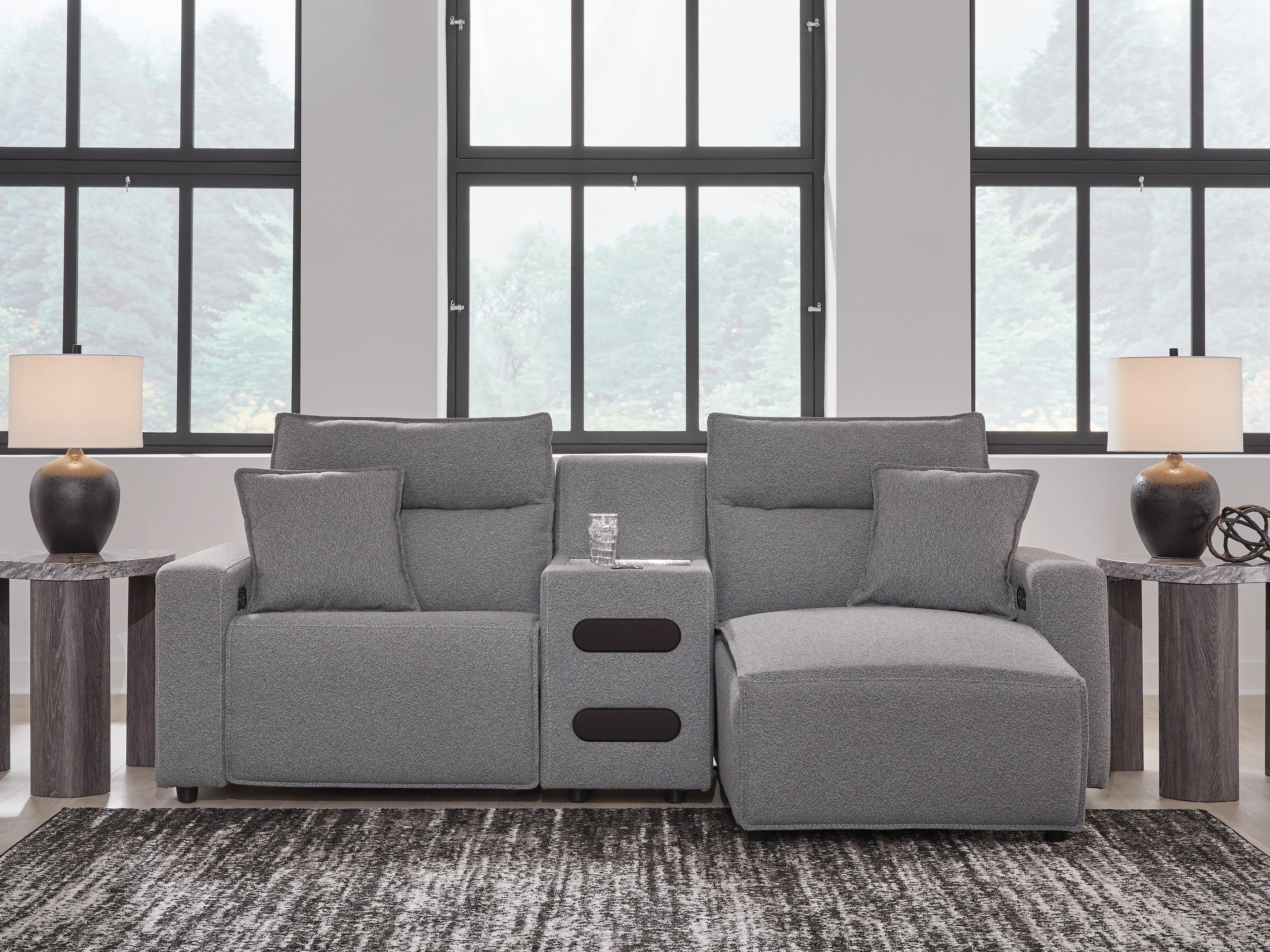 Diamond Furniture - Ashley Furniture - Modmax II 3-Piece Power Reclining Sectional with Chaise and Audio Console - 3-Piece Power Reclining Sectional with Chaise and Audio Console - 65906S5