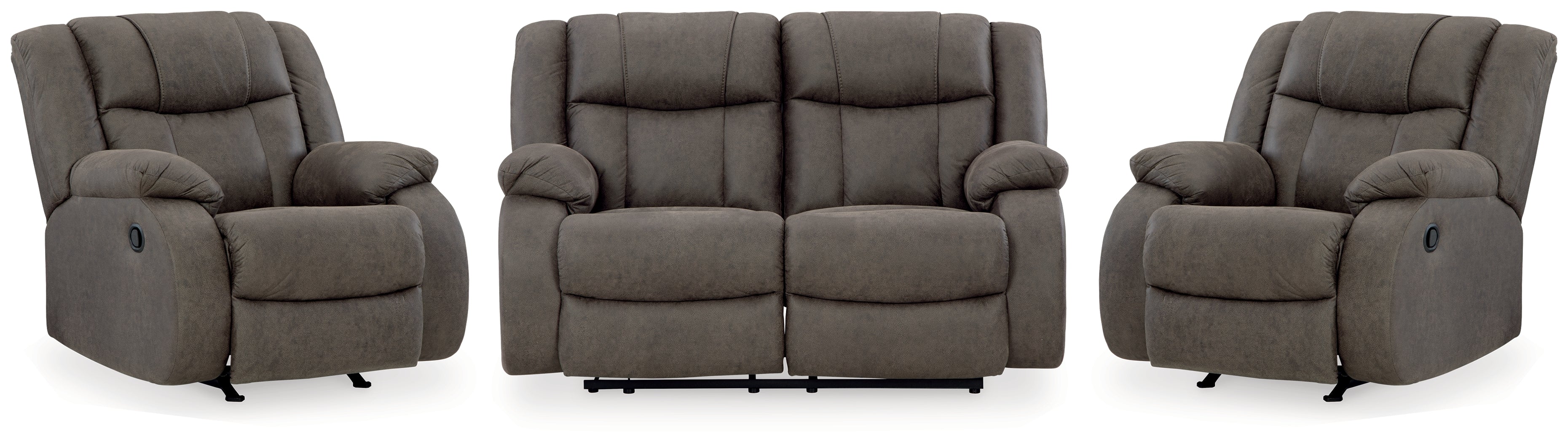 Diamond Furniture - Ashley Furniture - First Base Reclining Loveseat and 2 Recliners - Reclining Loveseat and 2 Recliners - 68804U3
