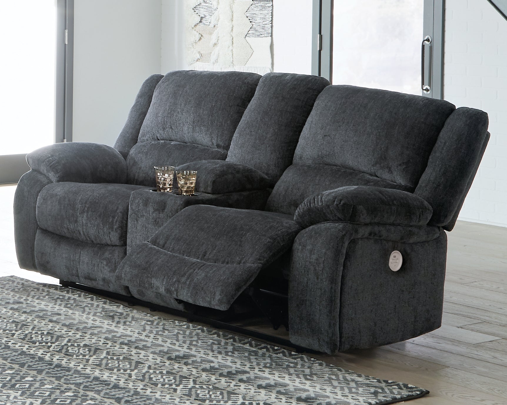Diamond Furniture - Ashley Furniture - Draycoll Power Reclining Loveseat with Console - DBL REC PWR Loveseat w/Console - 7650496