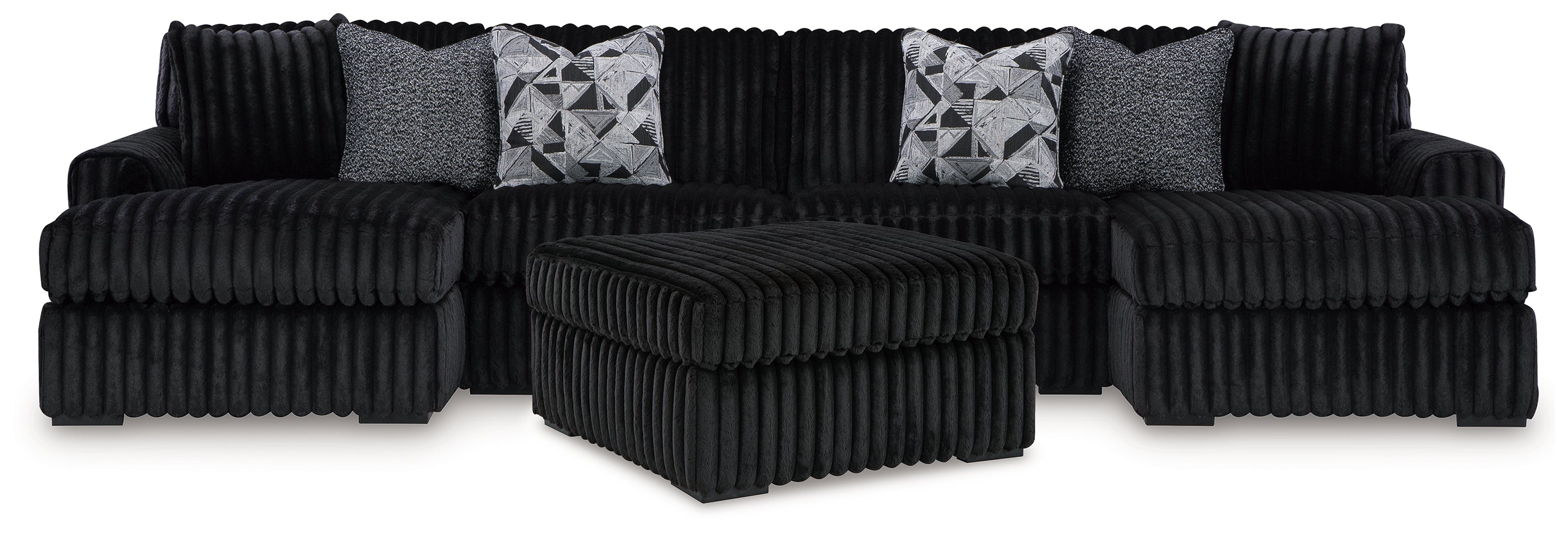 Diamond Furniture - Ashley Furniture - Midnight-Madness 3-Piece Sectional with Double Chaise and Ottoman - 3-Piece Sectional with Double Chaise and Ottoman - 98103U8