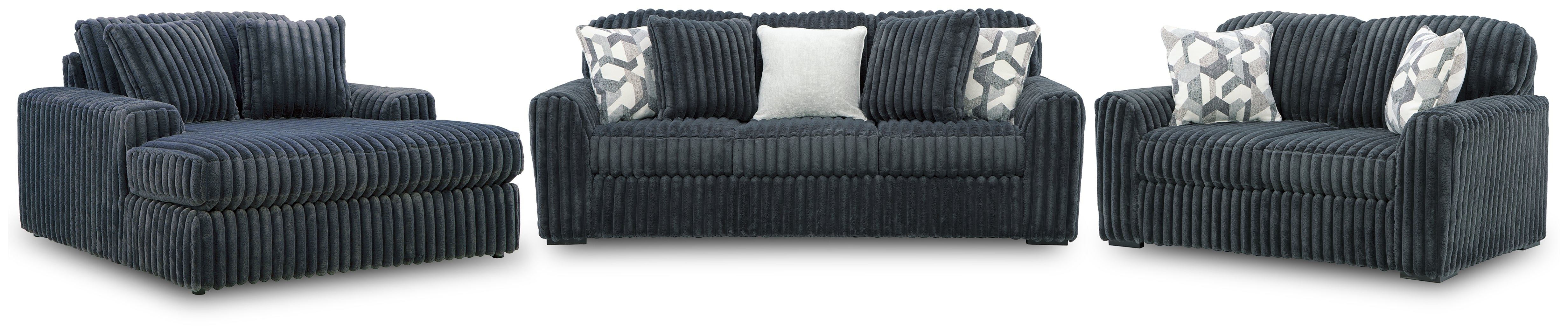 Diamond Furniture - Ashley Furniture - Midnight-Madness Sofa, Loveseat and Oversized Chaise - Sofa, Loveseat and Oversized Chaise - 98105U2