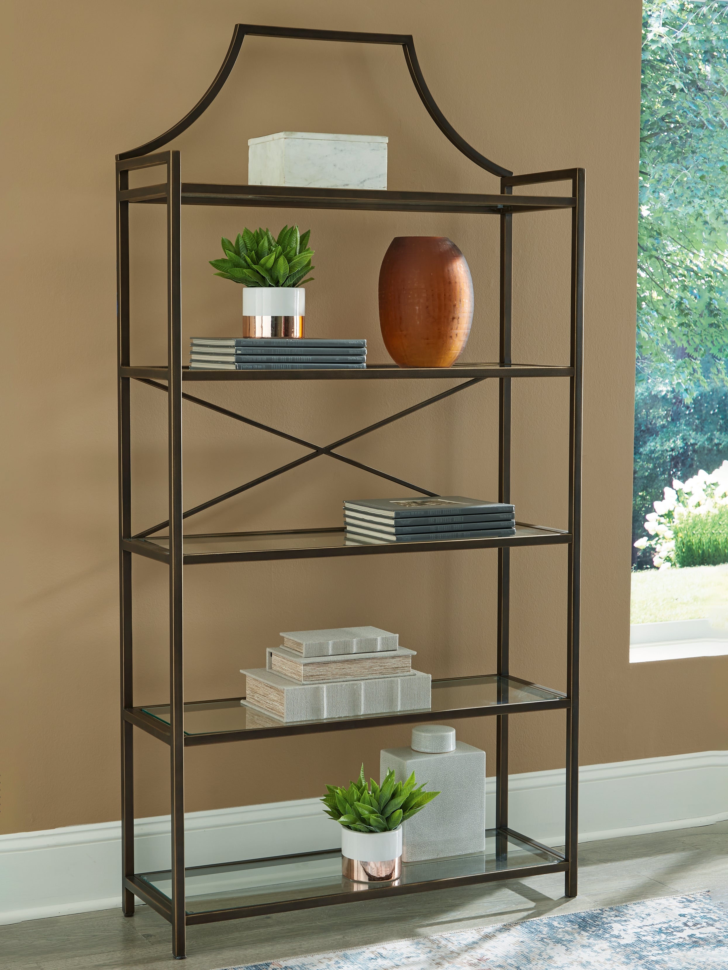 Bernonly Bookcase - Antique Bronze Finish Bernonly Bookcase - Antique Bronze Finish