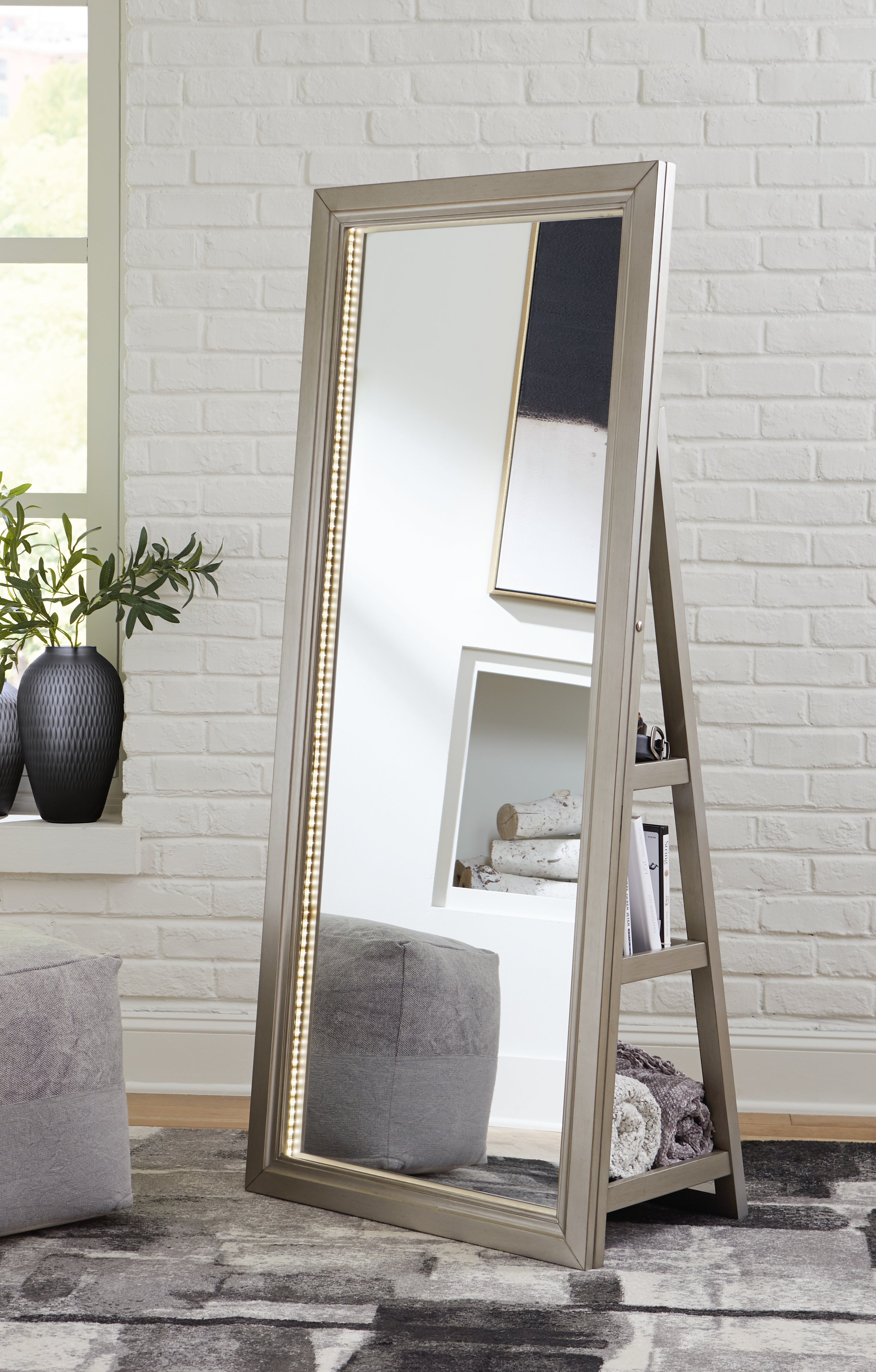 Diamond Furniture - Ashley Furniture - Evesen Floor Standing Mirror with Storage - Floor Standing Mirror/Storage - A8010379