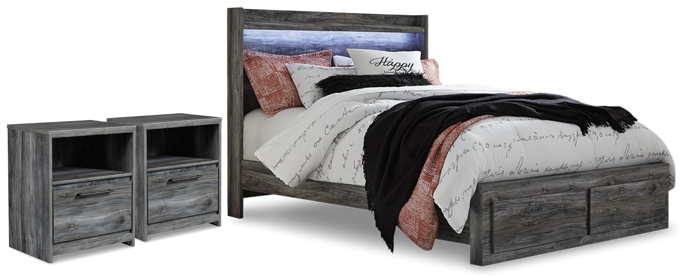 Diamond Furniture - Ashley Furniture - Baystorm Queen Panel Storage Bed and 2 Nightstands - Queen Panel Storage Bed and 2 Nightstands - B221B84