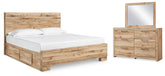 Diamond Furniture - Ashley Furniture - Hyanna King Panel Bed with 2 Side Storage, Dresser and Mirror - King Panel Bed with 2 Side Storage, Dresser and Mirror - B1050B47