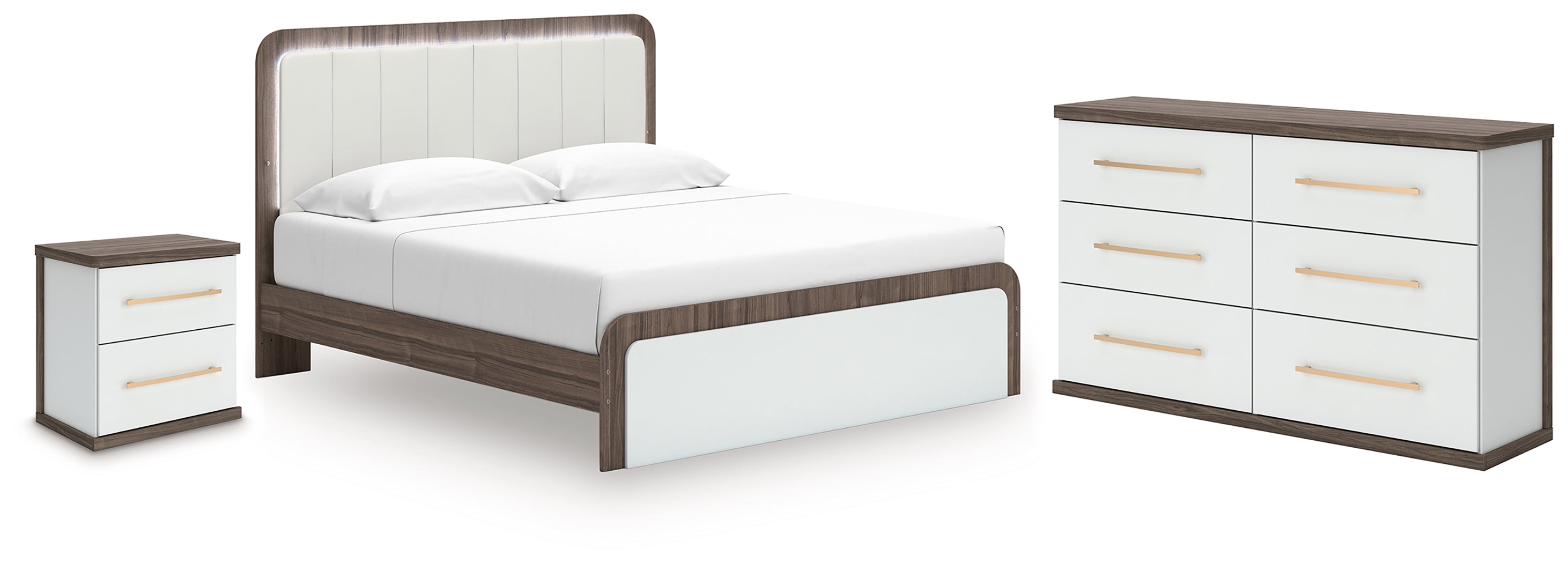 Diamond Furniture - Ashley Furniture - Kendanport King Upholstered Bed, Dresser and Nightstand - King Upholstered Bed, Dresser and Nightstand - PCB1108B11
