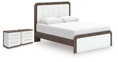 Kendanport Queen Upholstered Bed and 2 Nightstands