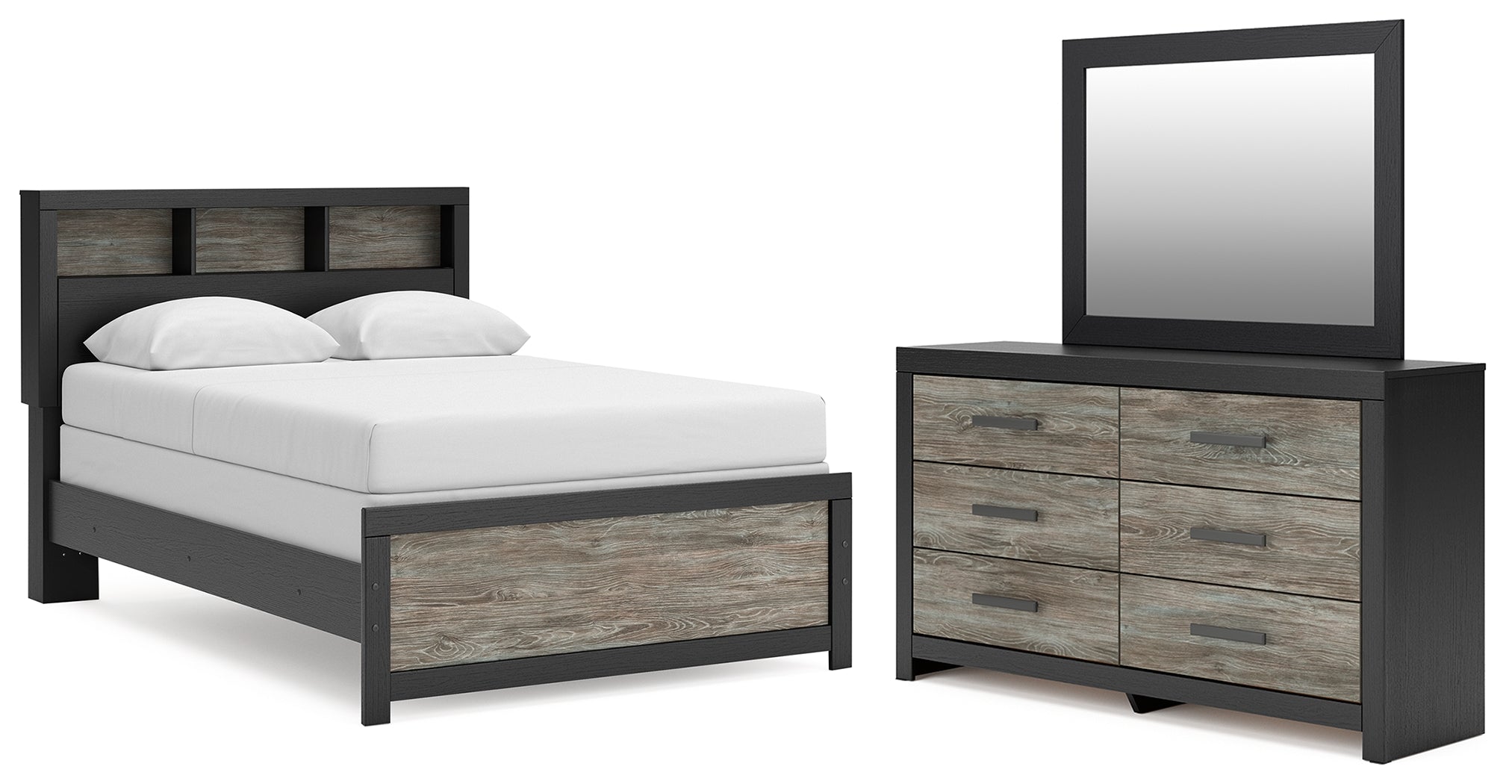 Diamond Furniture - Ashley Furniture - Broachmyn Full Bookcase Bed, Dresser and Mirror - Full Bookcase Bed, Dresser and Mirror - PCB1118B15