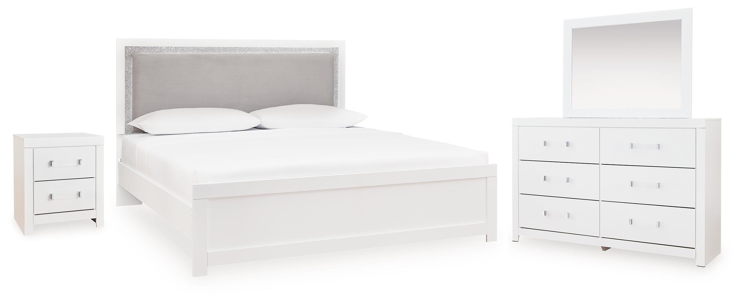 Diamond Furniture - Ashley Furniture - Maeling Queen Upholstered Panel Bed, Dresser, Mirror and Nightstand - Queen Upholstered Panel Bed, Dresser, Mirror and Nightstand - PCB1119B10