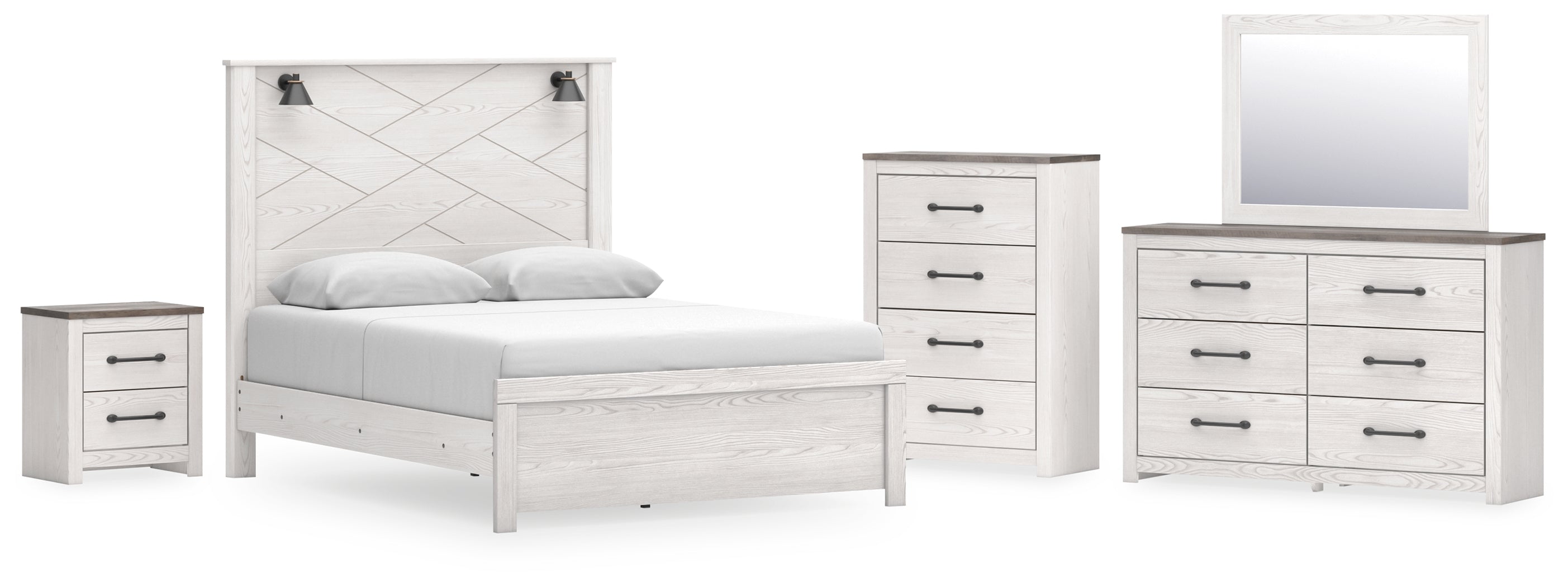 Diamond Furniture - Ashley Furniture - Gerridan Queen Panel Bed, Dresser, Mirror, Chest and Nightstand - Queen Panel Bed, Dresser, Mirror, Chest and Nightstand - B1190B37