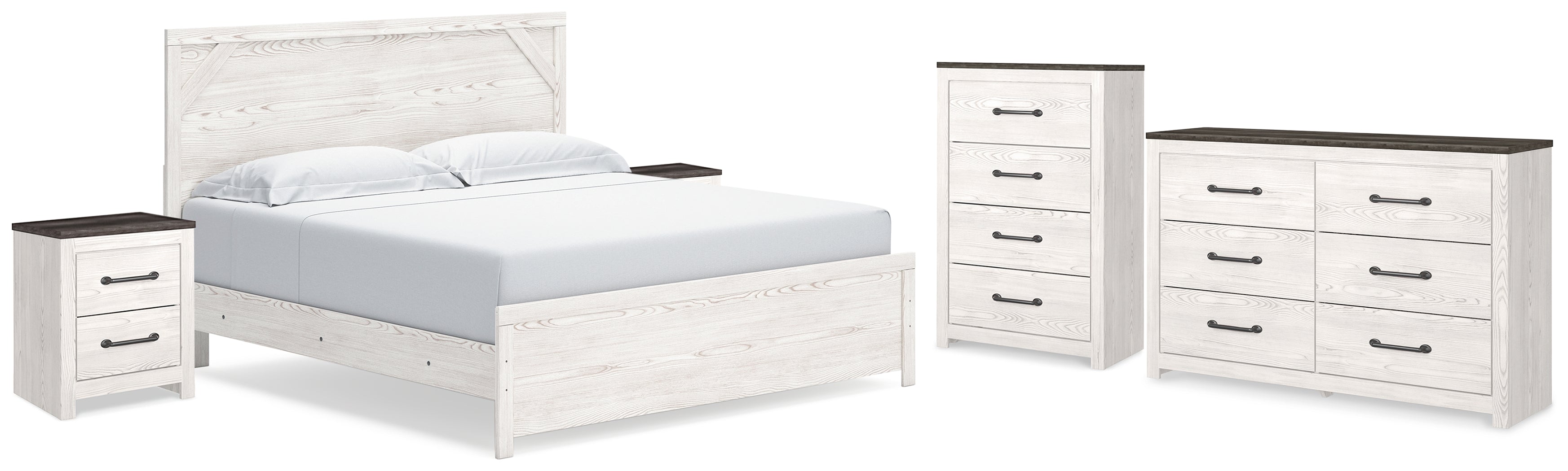 Diamond Furniture - Ashley Furniture - Gerridan King Panel Bed, Dresser, Chest and 2 Nightstands - King Panel Bed, Dresser, Chest and 2 Nightstands - B1190B27