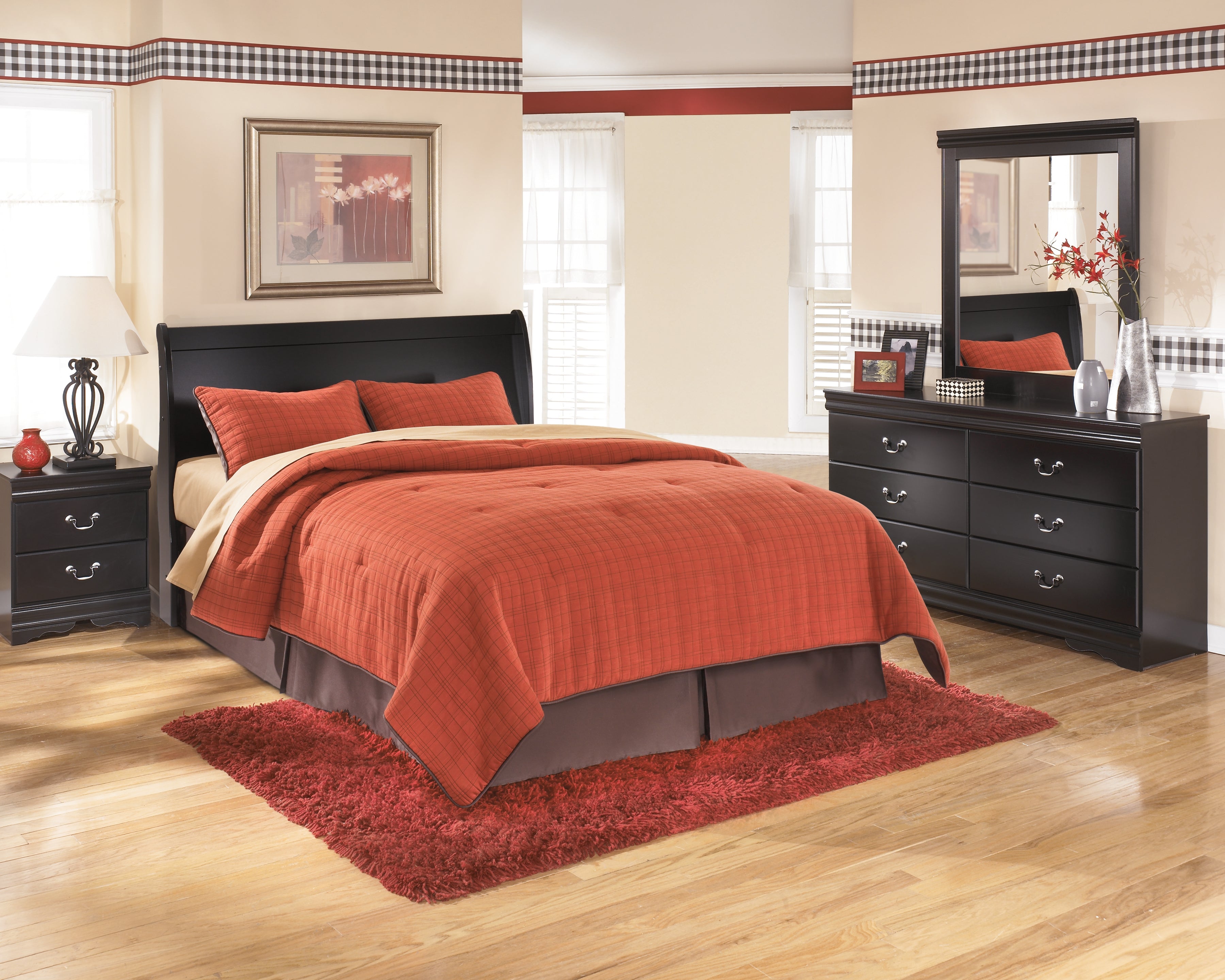 Diamond Furniture - Ashley Furniture - Huey Vineyard Queen Sleigh Headboard, Dresser, Mirror and Nightstand - Queen Sleigh Headboard, Dresser, Mirror and Nightstand - B128B38