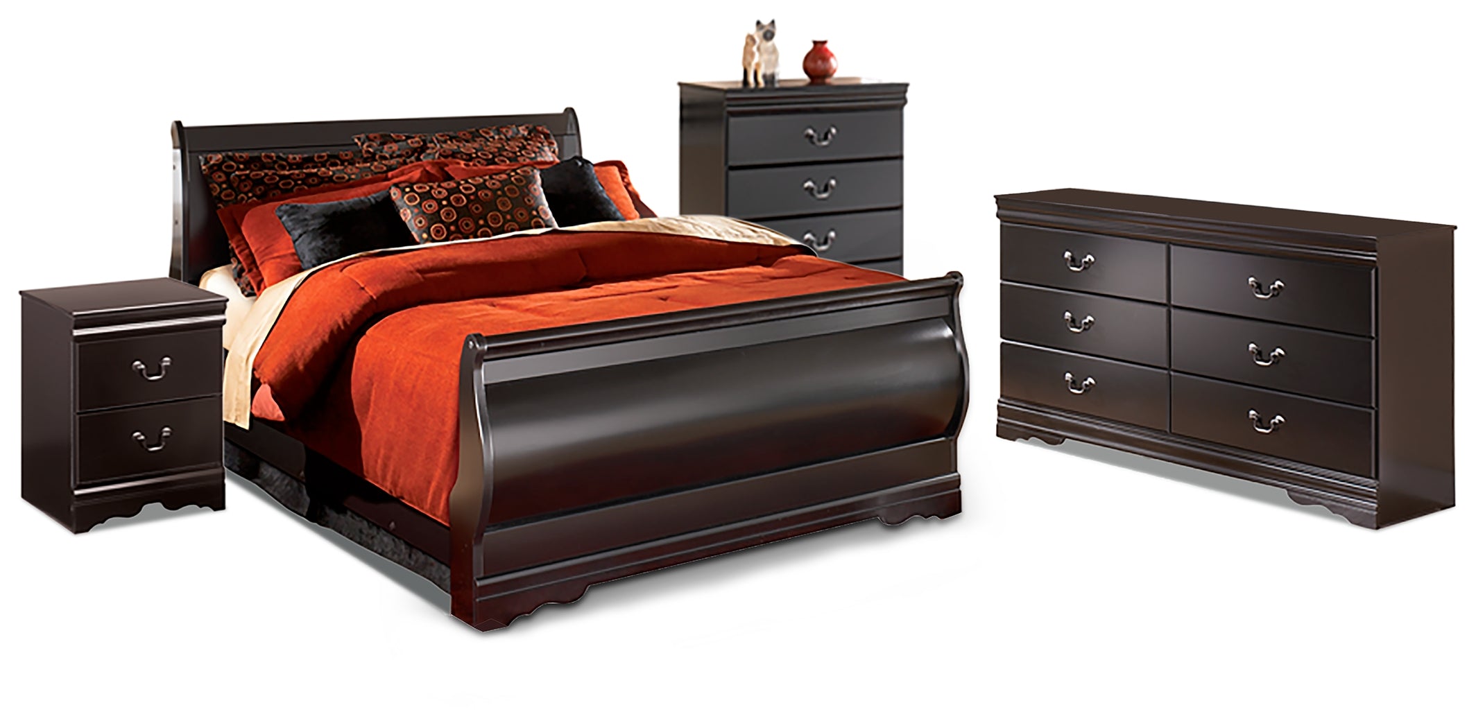 Diamond Furniture - Ashley Furniture - Huey Vineyard Queen Sleigh Bed, Dresser, Chest and Nightstand - Queen Sleigh Bed, Dresser, Chest and Nightstand - B128B19