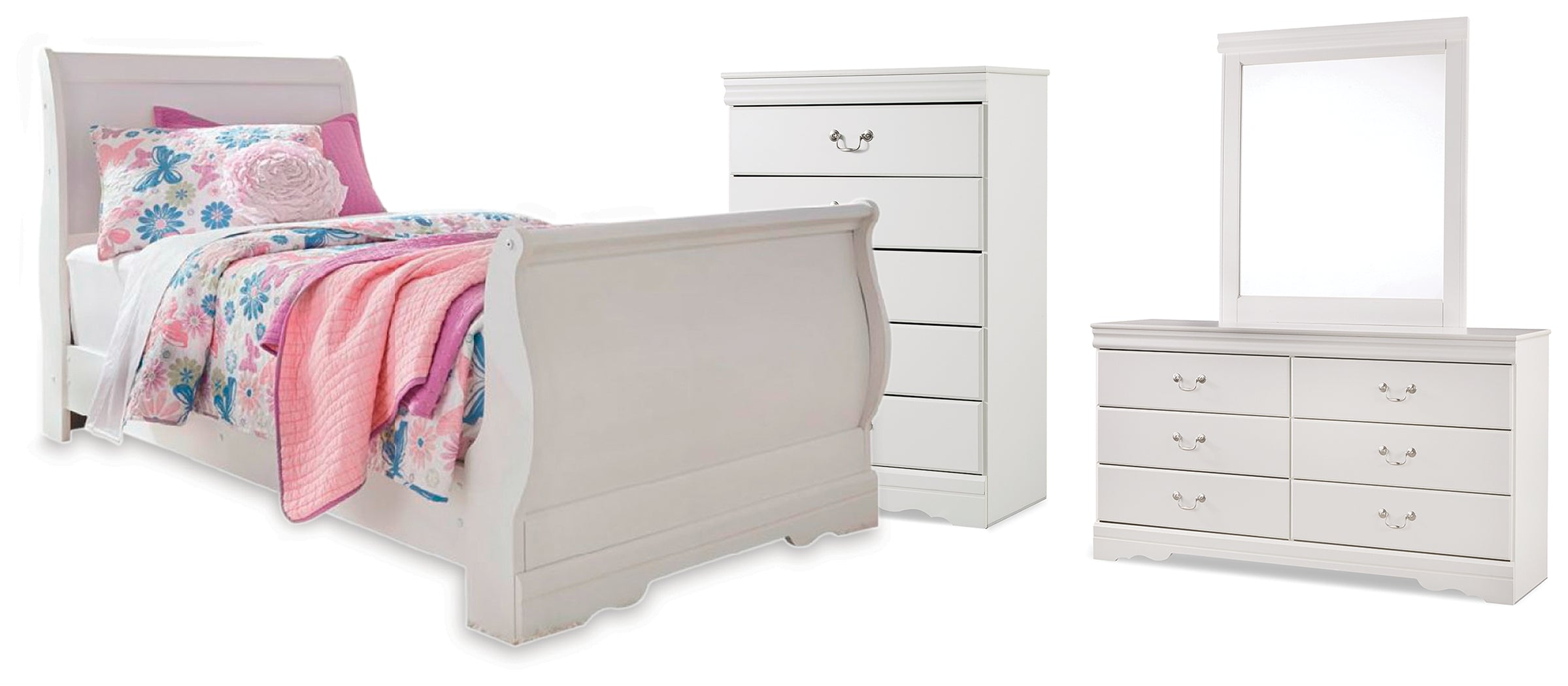 Diamond Furniture - Ashley Furniture - Anarasia Twin Sleigh Bed, Dresser, Mirror and Chest - Twin Sleigh Bed, Dresser, Mirror and Chest - B129B21