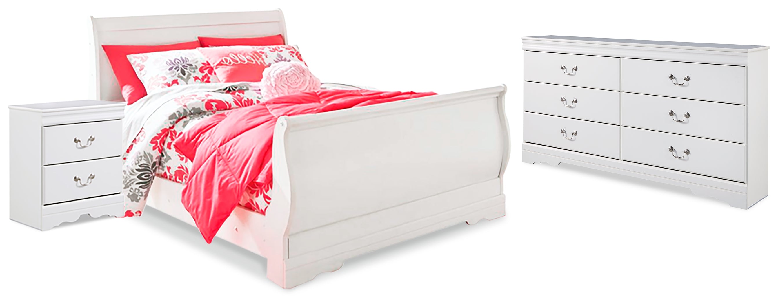 Diamond Furniture - Ashley Furniture - Anarasia Full Sleigh Bed, Dresser and Nightstand - Full Sleigh Bed, Dresser and Nightstand - B129B17