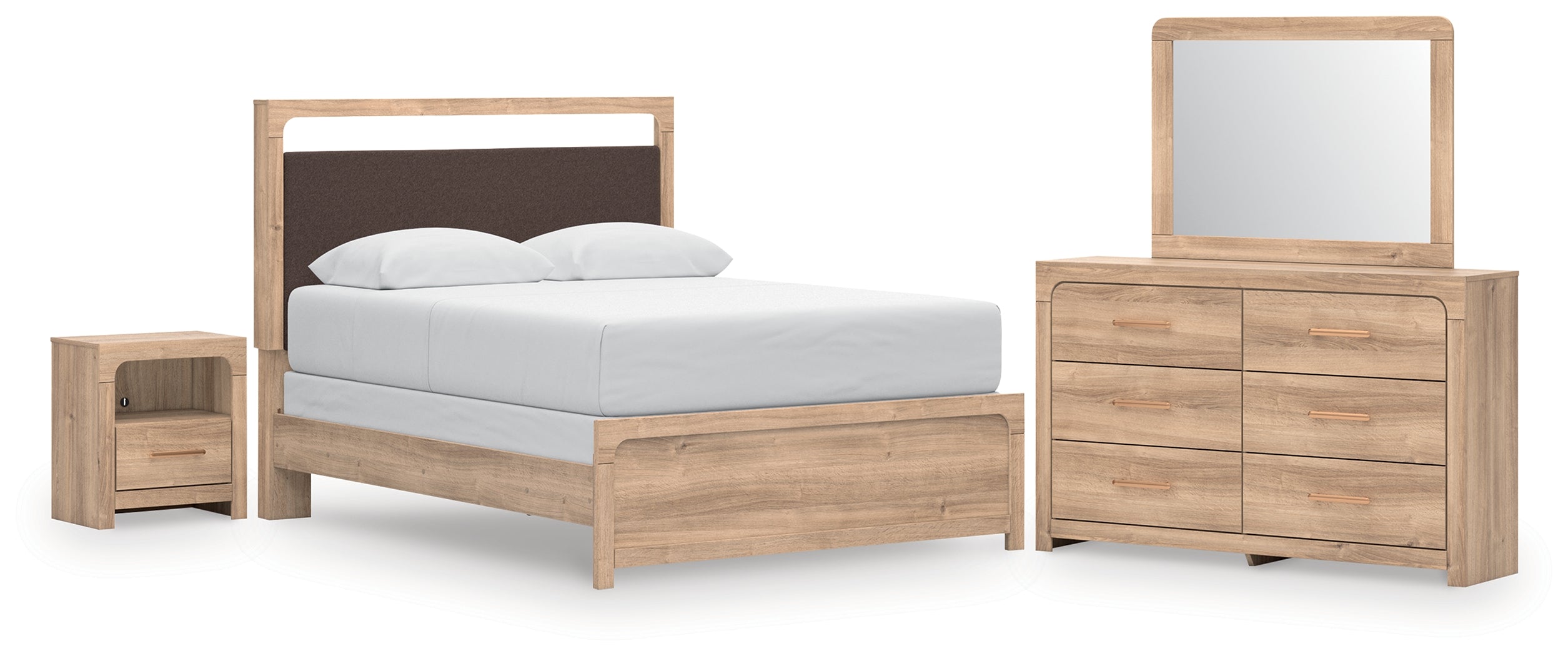 Diamond Furniture - Ashley Furniture - Kinlanni Queen Panel Bed, Dresser, Mirror and Nightstand - Queen Panel Bed, Dresser, Mirror and Nightstand - PCB1360B17