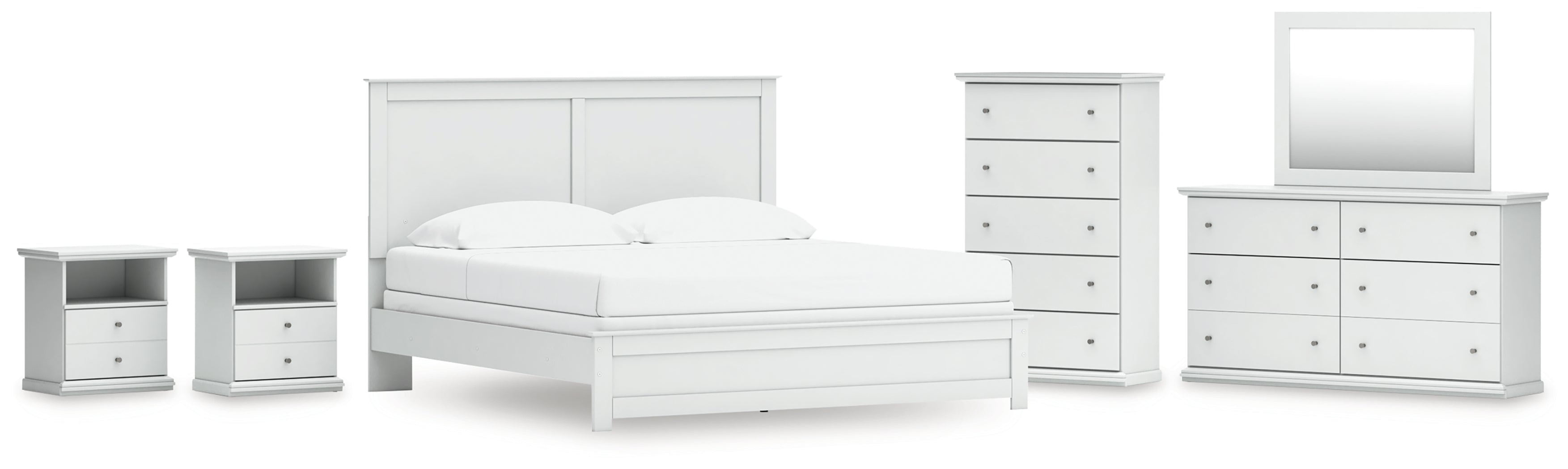 Diamond Furniture - Ashley Furniture - Bostwick Shoals King Panel Bed, Dresser, Mirror, Chest and 2 Nightstands - King Panel Bed, Dresser, Mirror, Chest and 2 Nightstands - B139B53