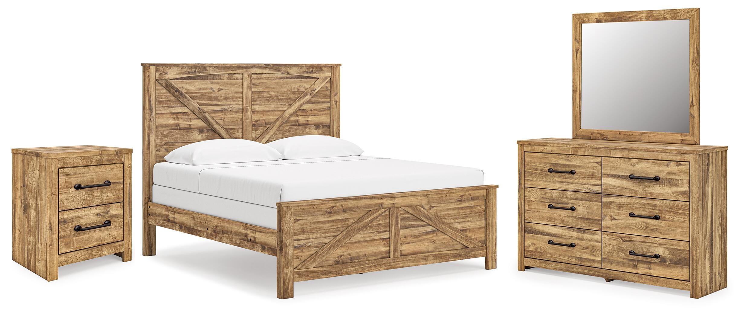 Diamond Furniture - Ashley Furniture - Maystonna King Crossbuck Panel Bed, Dresser, Mirror and Nightstand - King Crossbuck Panel Bed, Dresser, Mirror and Nightstand - PCB1580B9