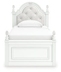 Kozlani Twin Upholstered Panel Bed, Dresser and Mirror