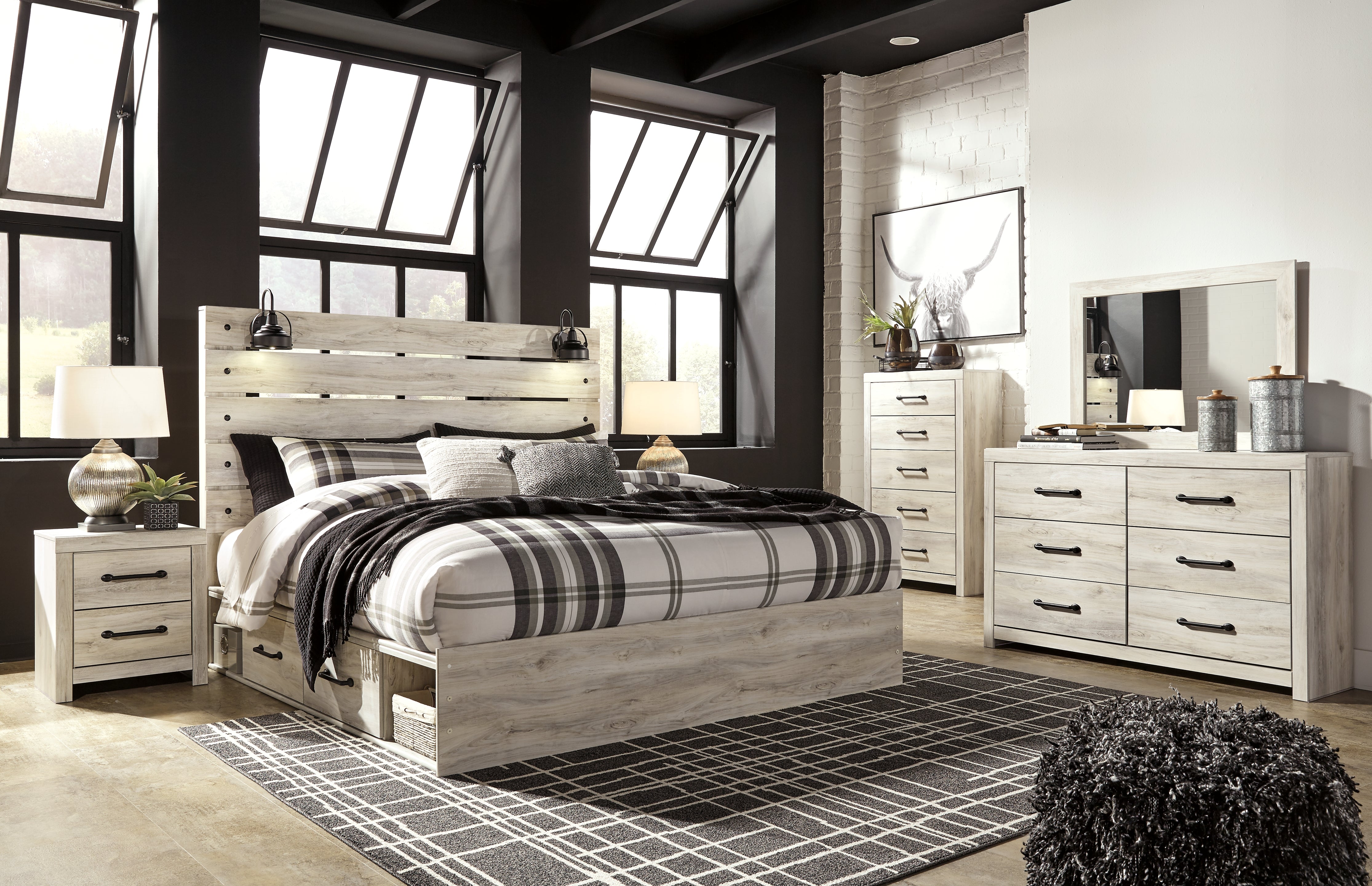 Diamond Furniture - Ashley Furniture - Cambeck King Panel Bed with Storage, Dresser, Mirror, Chest and 2 Nightstands - King Panel Bed with Storage, Dresser, Mirror, Chest and 2 Nightstands - B192B78