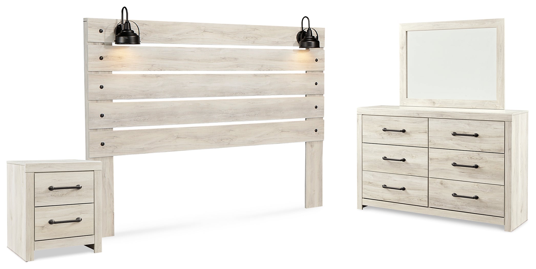 Diamond Furniture - Ashley Furniture - Cambeck King Panel Headboard, Dresser, Mirror and Nightstand - King Panel Headboard, Dresser, Mirror and Nightstand / Whitewash - B192B69