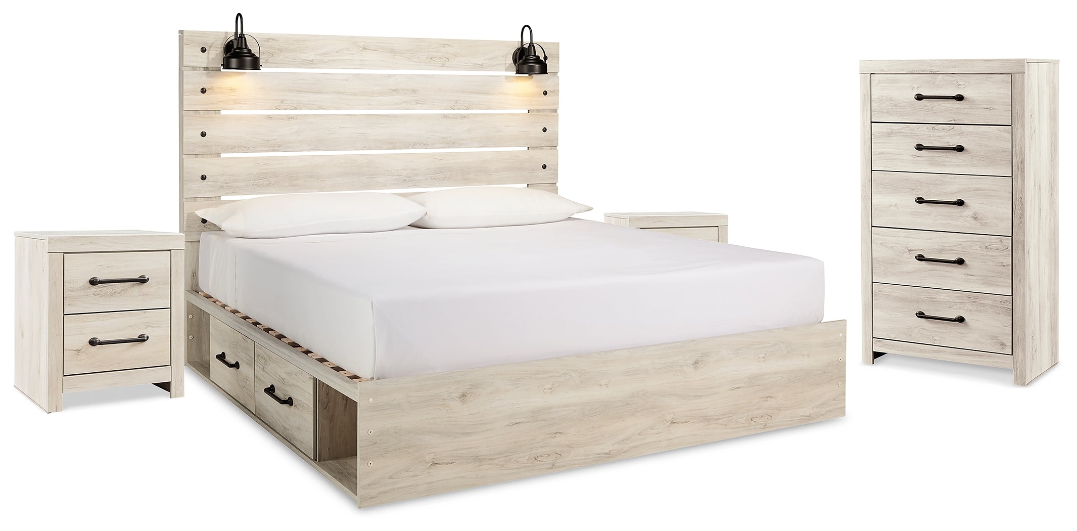 Diamond Furniture - Ashley Furniture - Cambeck King Panel Bed with Storage, Chest and 2 Nightstands - King Panel Bed with Storage, Chest and 2 Nightstands - B192B80
