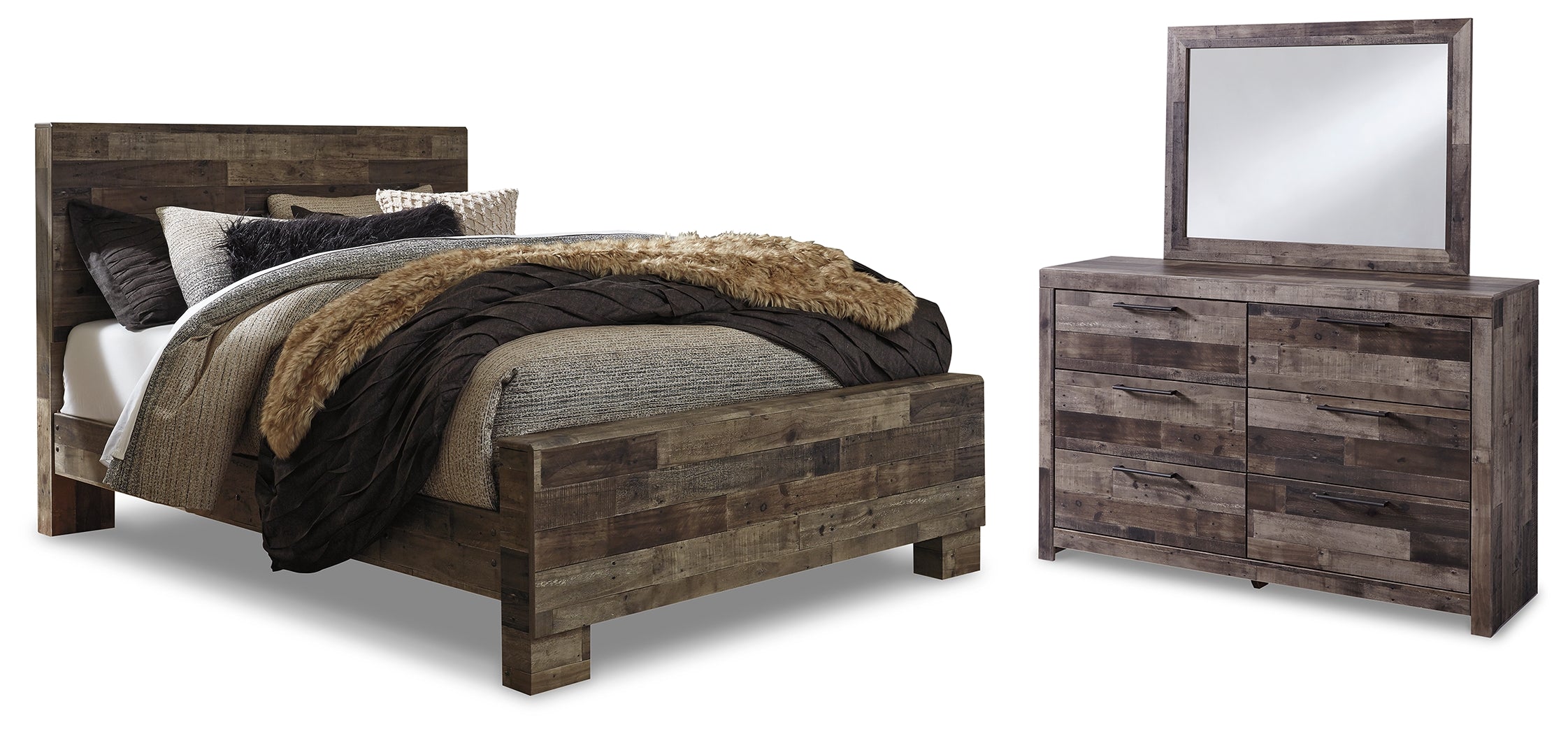 Diamond Furniture - Ashley Furniture - Derekson Queen Panel Bed, Dresser and Mirror - Queen Panel Bed, Dresser and Mirror - B200B7