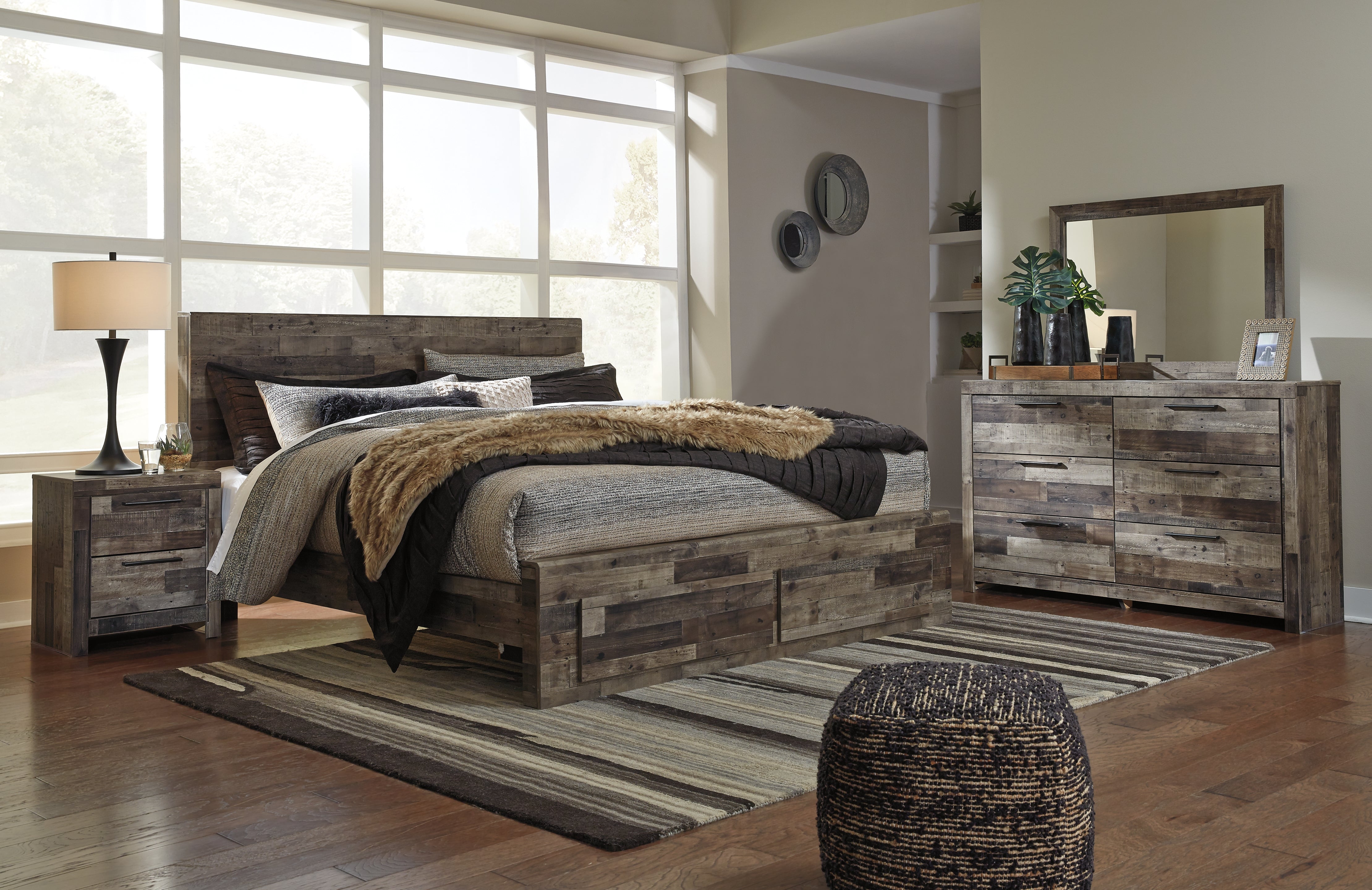 Diamond Furniture - Ashley Furniture - Derekson King Panel Storage Bed, Dresser, Mirror and Nightstand - King Panel Storage Bed, Dresser, Mirror and Nightstand - B200B41