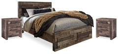 Diamond Furniture - Ashley Furniture - Derekson Queen Panel Storage Bed and 2 Nightstands - Queen Panel Storage Bed and 2 Nightstands - B200B48