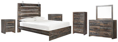 Drystan Queen Panel Bed, Dresser, Mirror, Chest and 2 Nightstands