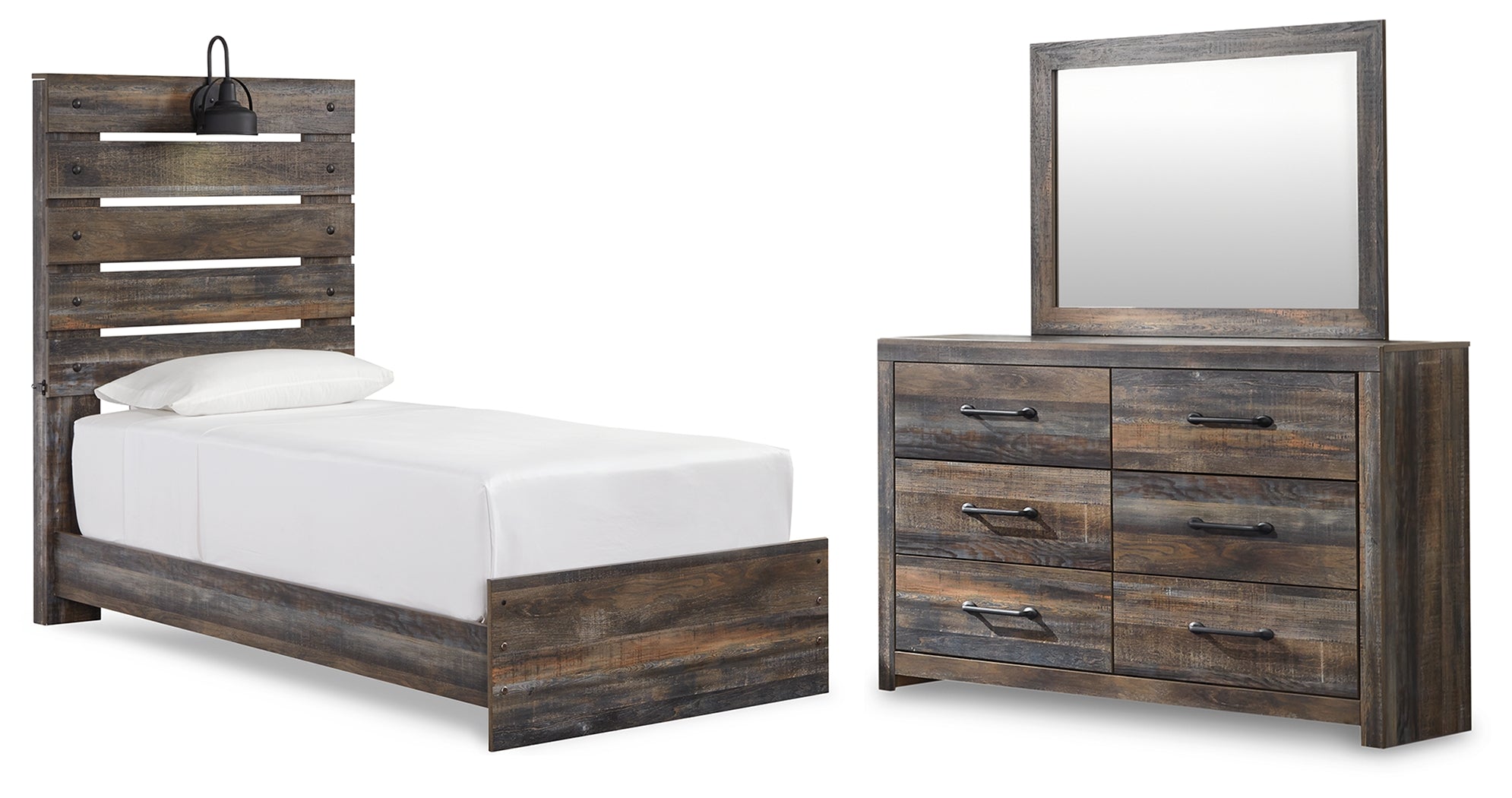 Diamond Furniture - Ashley Furniture - Drystan Twin Panel Bed, Dresser and Mirror - Twin Panel Bed, Dresser and Mirror - B211B5