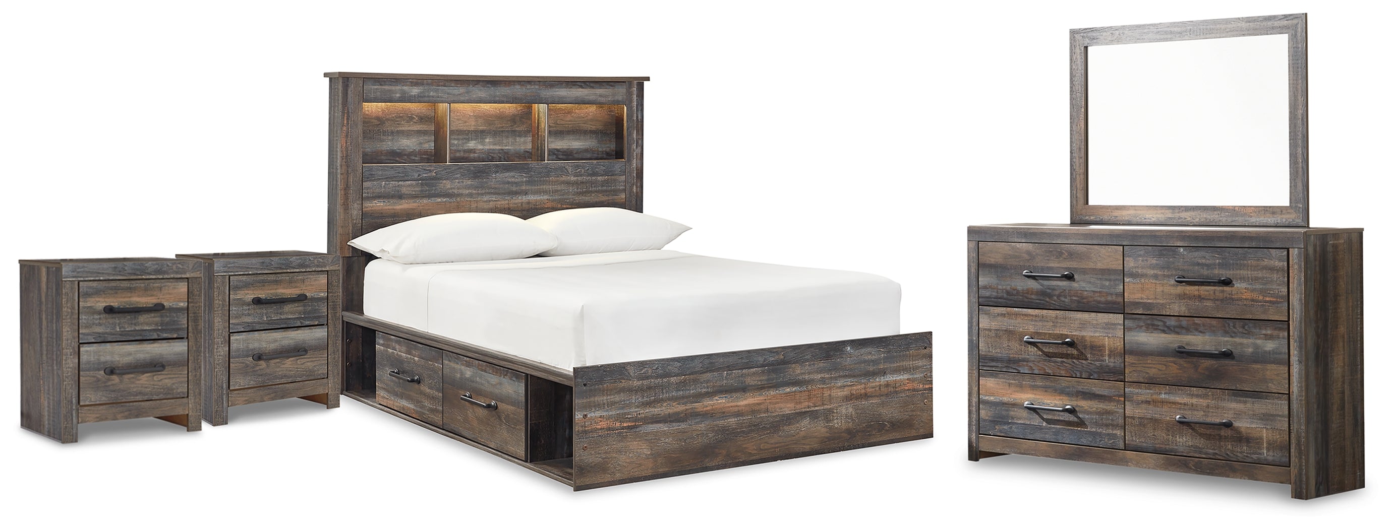 Diamond Furniture - Ashley Furniture - Drystan Full Bookcase Storage Bed, Dresser, Mirror and 2 Nightstands - Full Bookcase Storage Bed, Dresser, Mirror and 2 Nightstands - B211B98