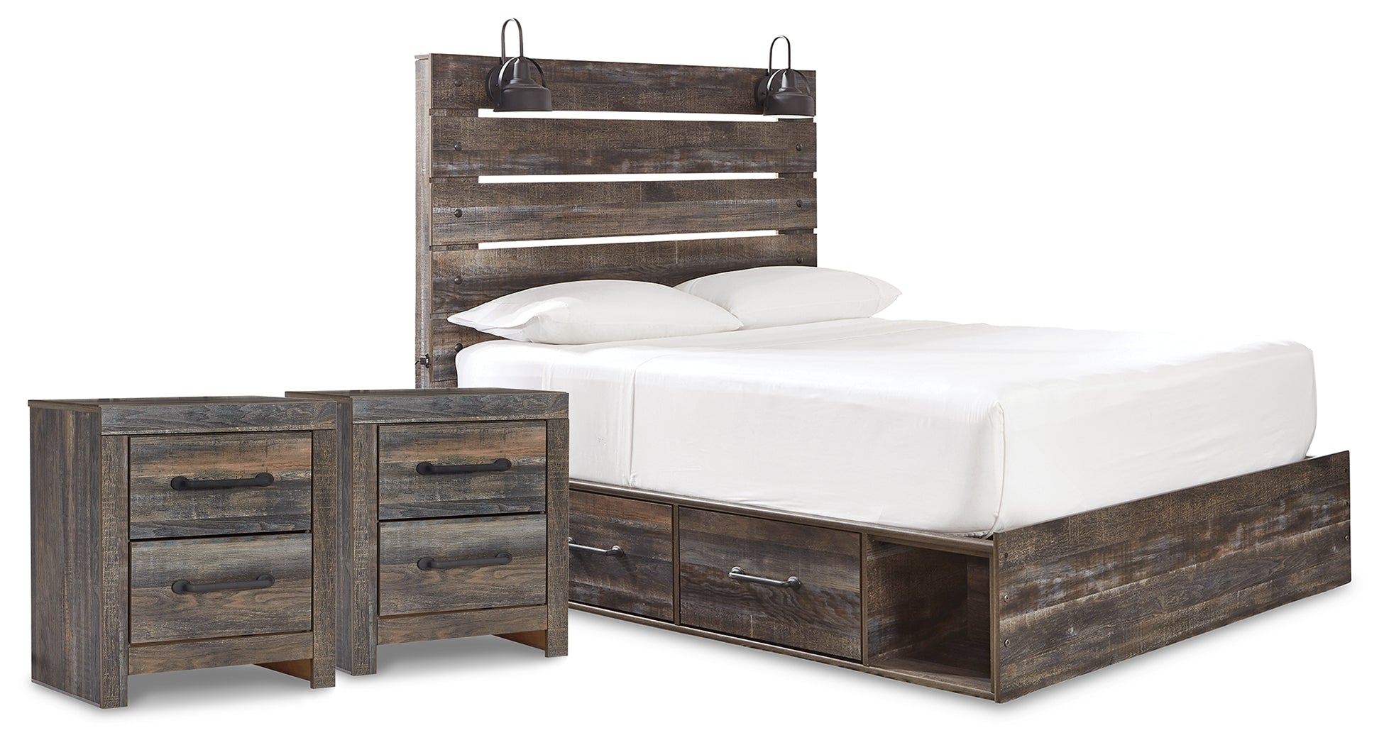Diamond Furniture - Ashley Furniture - Drystan Queen Panel Storage Bed and 2 Nightstands - Queen Panel Storage Bed and 2 Nightstands - B211B89