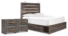 Diamond Furniture - Ashley Furniture - Drystan Queen Panel Storage Bed and 2 Nightstands - Queen Panel Storage Bed and 2 Nightstands - B211B89