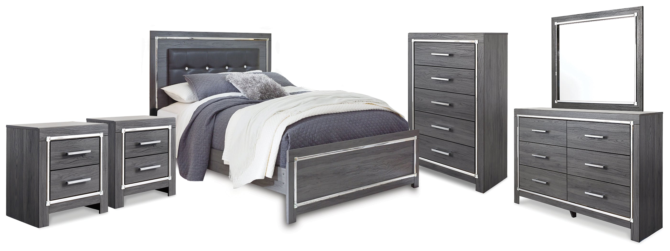 Diamond Furniture - Ashley Furniture - Lodanna Queen Panel Bed, Dresser, Mirror, Chest and 2 Nightstands - Queen Panel Bed, Dresser, Mirror, Chest and 2 Nightstands - B214B49