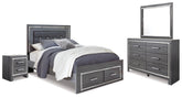 Diamond Furniture - Ashley Furniture - Lodanna Queen Panel Storage Bed with Mirrored Dresser and Nightstand - Queen Panel Storage Bed with Mirrored Dresser and Nightstand - B214B16