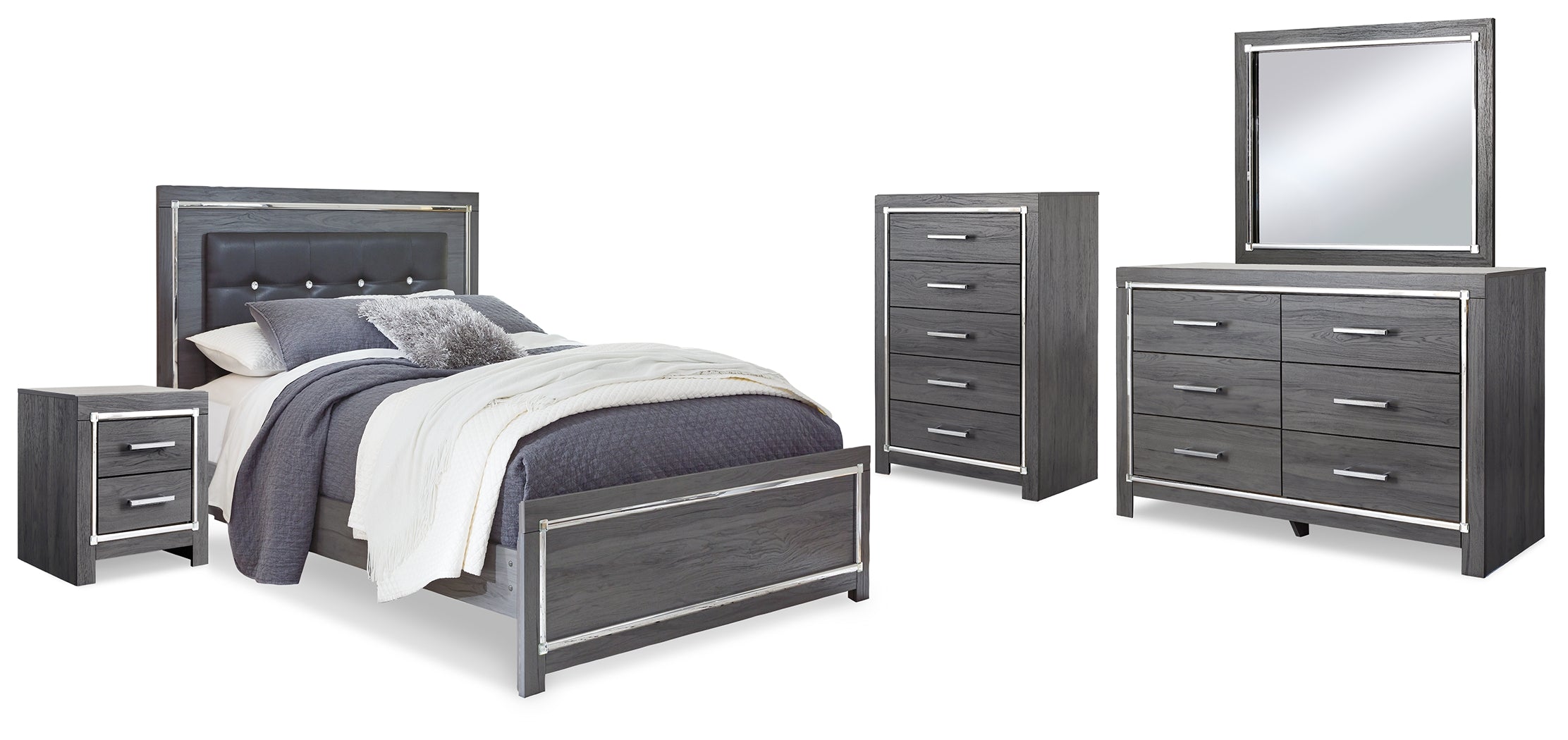 Diamond Furniture - Ashley Furniture - Lodanna Queen Panel Bed, Dresser, Mirror, Chest and Nightstand - Queen Panel Bed, Dresser, Mirror, Chest and Nightstand - B214B39