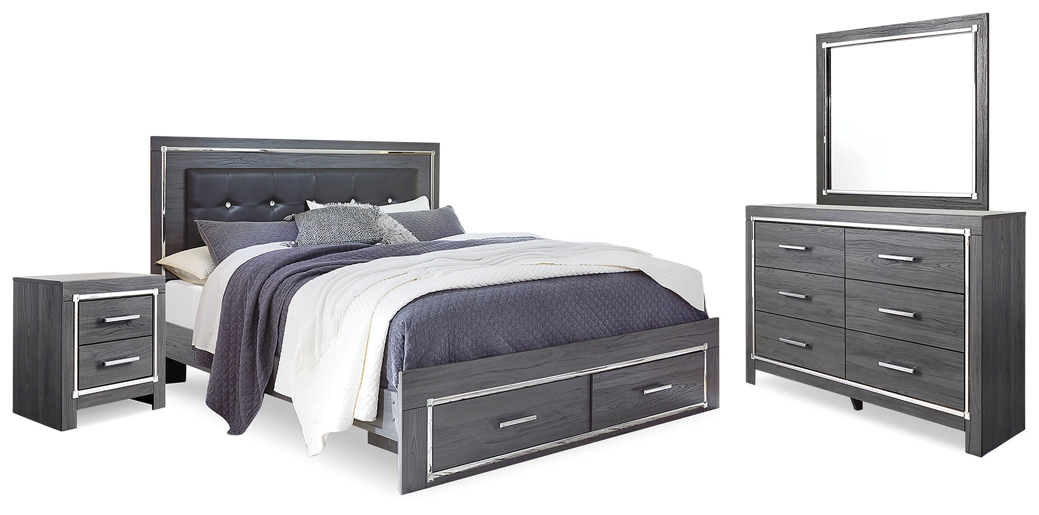 Diamond Furniture - Ashley Furniture - Lodanna Queen Upholstered Panel Bed, Dresser, Mirror and Nightstand - Queen Upholstered Panel Bed, Dresser, Mirror and Nightstand - B214B18