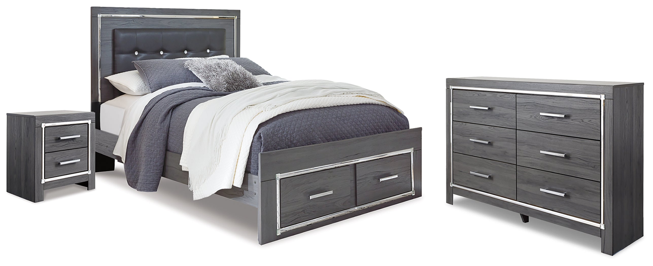 Diamond Furniture - Ashley Furniture - Lodanna Queen Storage Bed, Dresser and Nightstand - Queen Storage Bed, Dresser and Nightstand - B214B53