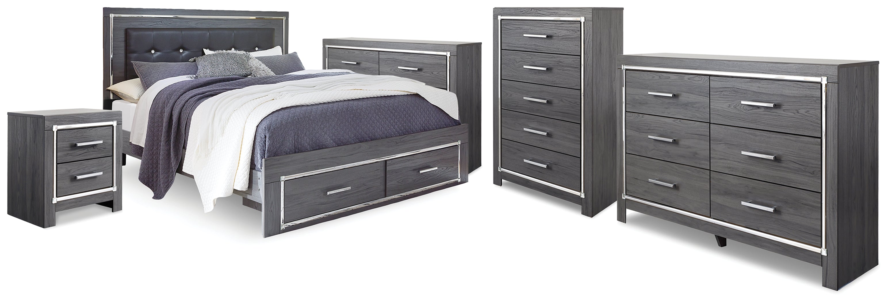 Diamond Furniture - Ashley Furniture - Lodanna King Storage Bed, 2 Dressers, Cheat and Nightstand - King Storage Bed, 2 Dressers, Cheat and Nightstand - B214B50