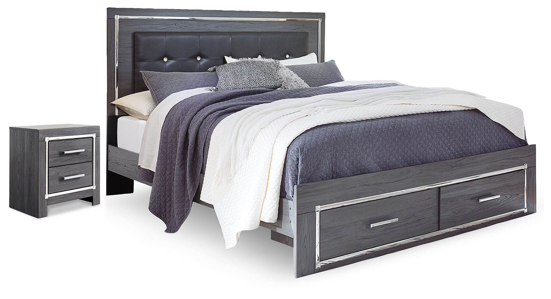 Diamond Furniture - Ashley Furniture - Lodanna King Storage Bed and Nightstand - King Storage Bed and Nightstand - B214B61
