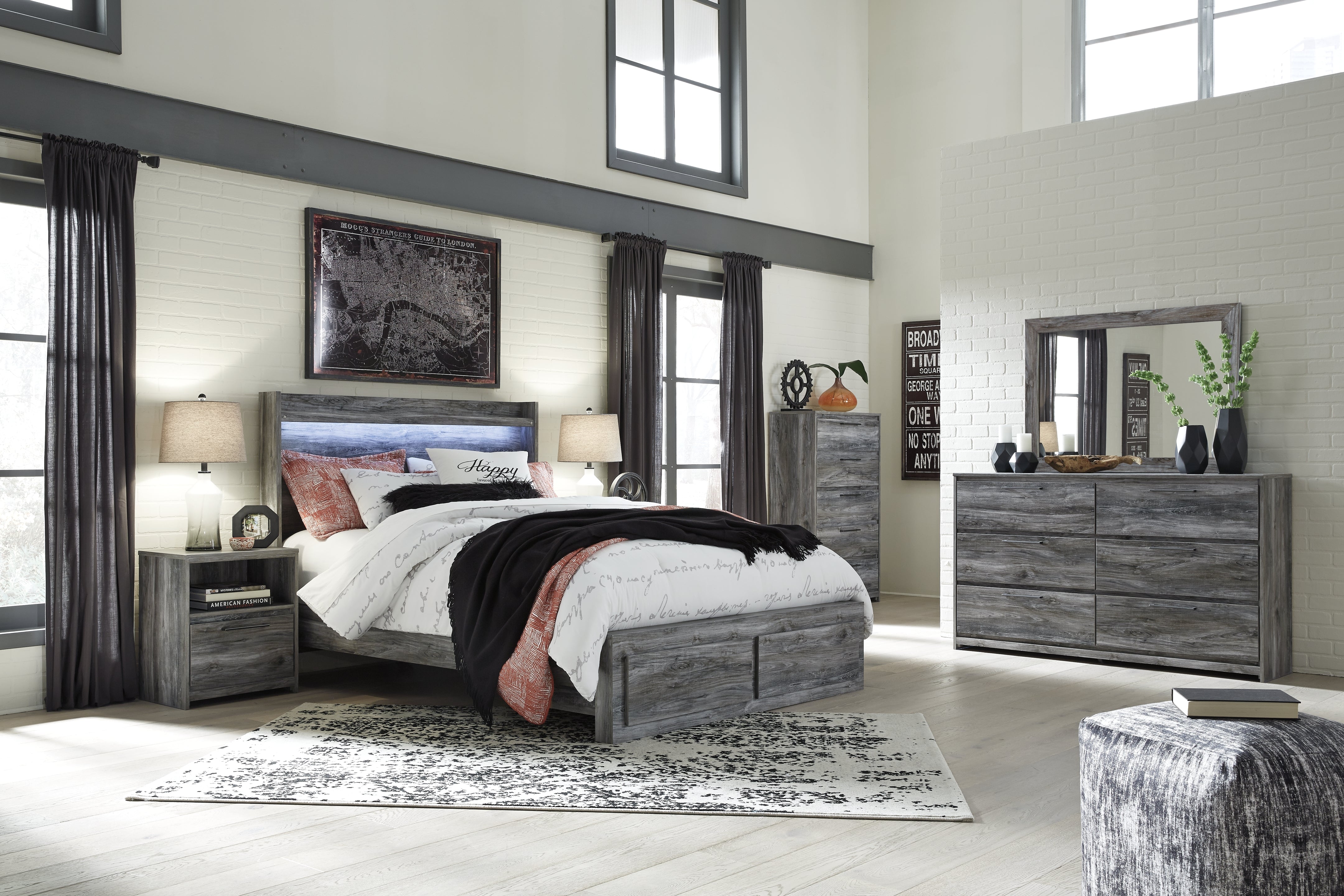 Diamond Furniture - Ashley Furniture - Baystorm Queen Panel Storage Bed, Dresser, Mirror, Chest and 2 Nightstands - Queen Panel Storage Bed, Dresser, Mirror, Chest and 2 Nightstands - B221B57