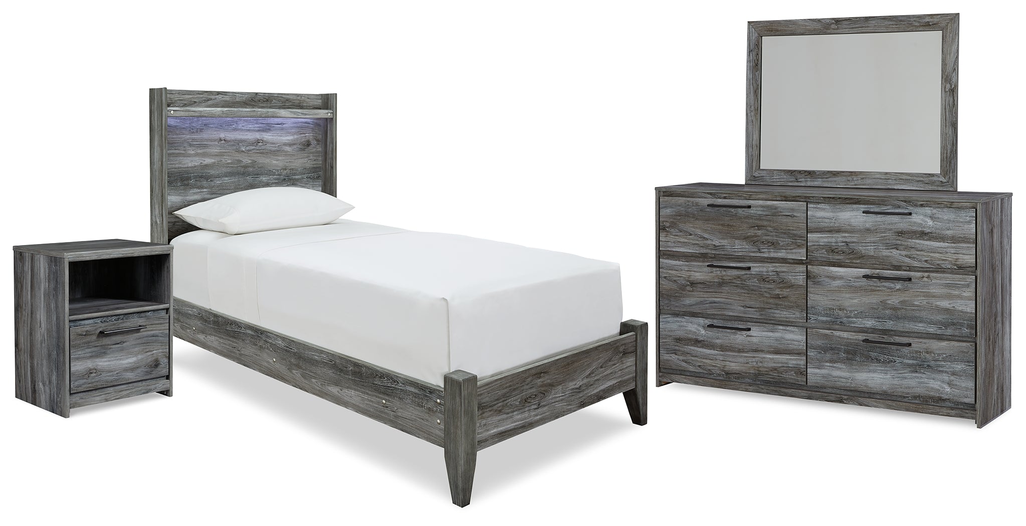 Diamond Furniture - Ashley Furniture - Baystorm Twin Panel Bed, Dresser, Mirror and Nightstand - Twin Panel Bed, Dresser, Mirror and Nightstand - B221B61