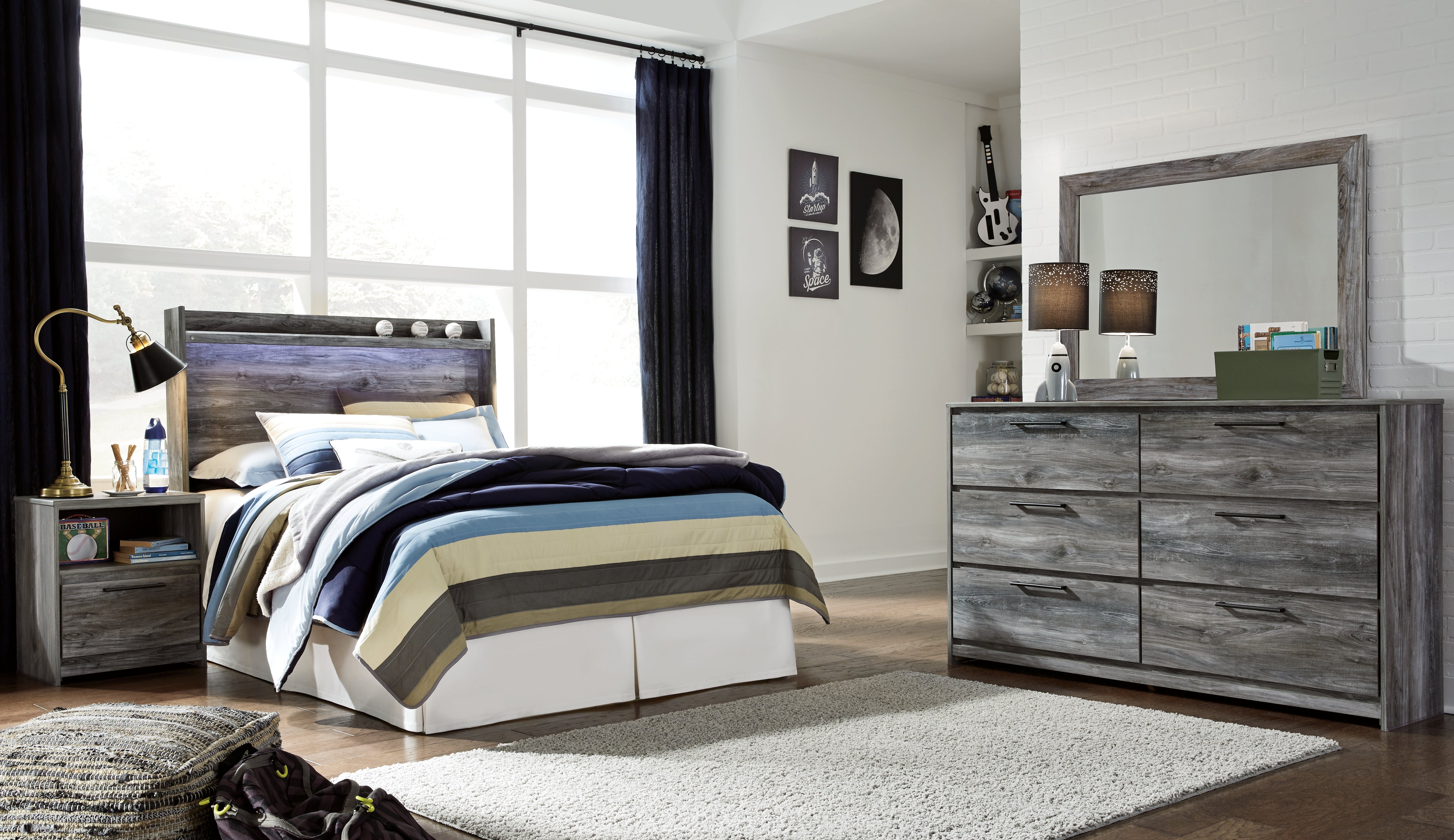 Diamond Furniture - Ashley Furniture - Baystorm Full Panel Bed Headboard, Dresser, Mirror and Nightstand - Full Panel Bed Headboard, Dresser, Mirror and Nightstand - B221B39