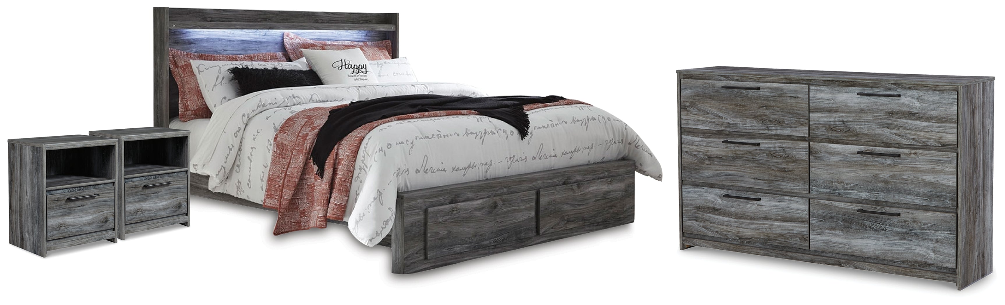 Diamond Furniture - Ashley Furniture - Baystorm King Storage Bed, Dresser and 2 Nightstands - King Storage Bed, Dresser and 2 Nightstands - B221B75