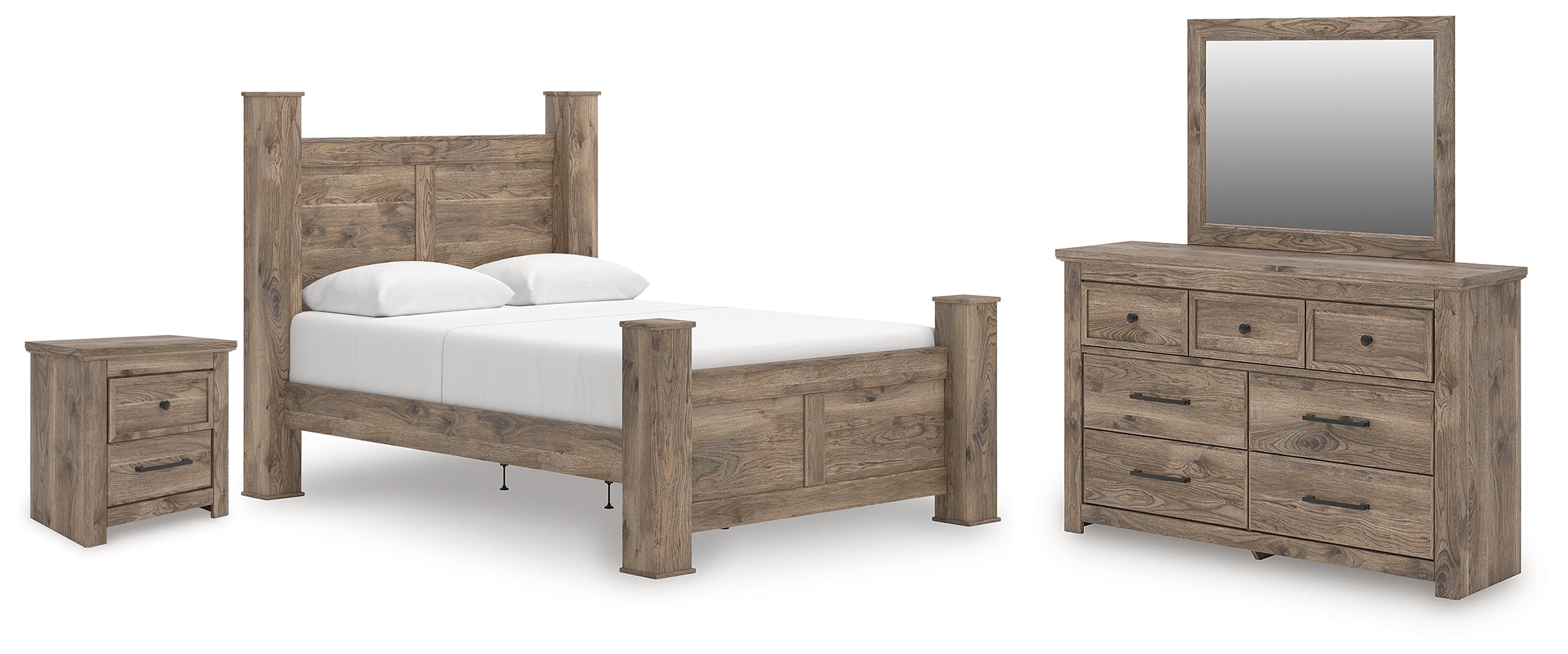 Diamond Furniture - Ashley Furniture - Rusticott Queen Poster Bed, Dresser, Mirror and Nightstand - Queen Poster Bed, Dresser, Mirror and Nightstand - PCB2260B13