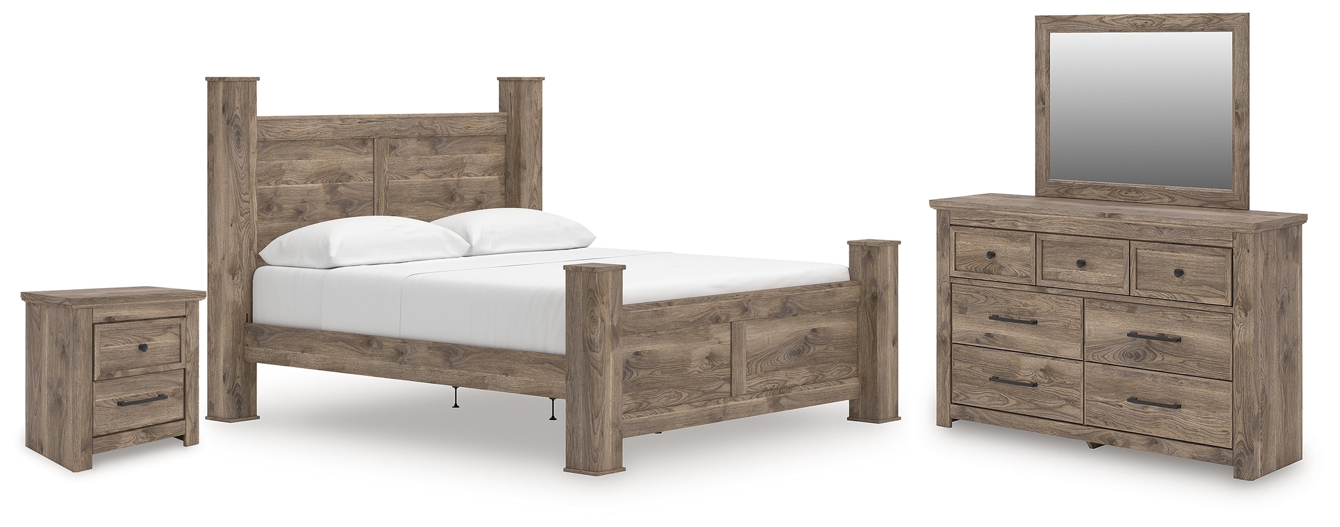 Diamond Furniture - Ashley Furniture - Rusticott King Poster Bed, Dresser, Mirror and Nightstand - King Poster Bed, Dresser, Mirror and Nightstand - PCB2260B12